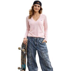 Kensie Jeans Women Cargo Jeans Size 10/30 Blue Acide Wash Baggy Wide Leg Hi-Rise